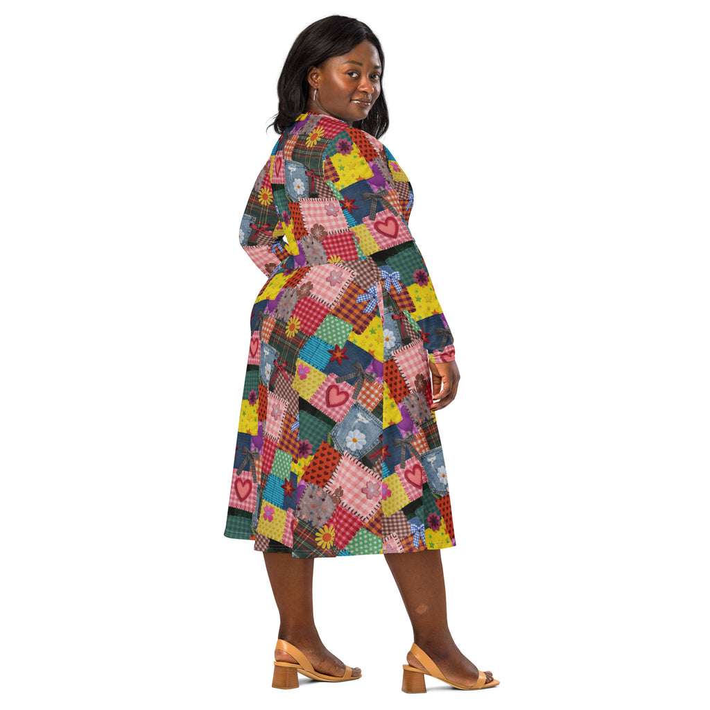 Long Sleeve Pocket Flare Dress - 'Perfect Patchwork'