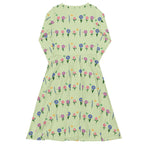 Long Sleeve Pocket Flare Dress - 'Spring Stems'