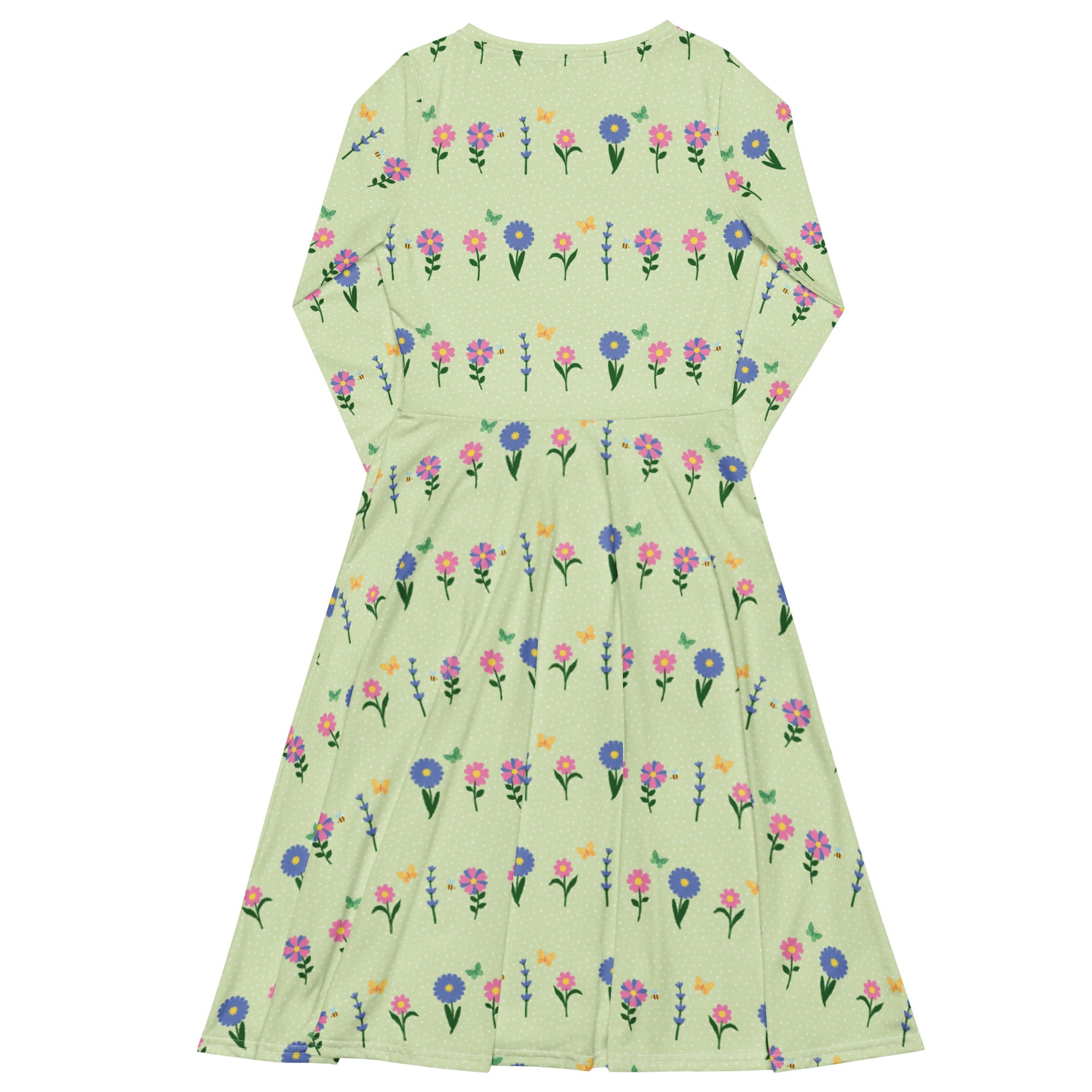 Long Sleeve Pocket Flare Dress - 'Spring Stems'