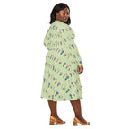 Long Sleeve Pocket Flare Dress - 'Spring Stems'