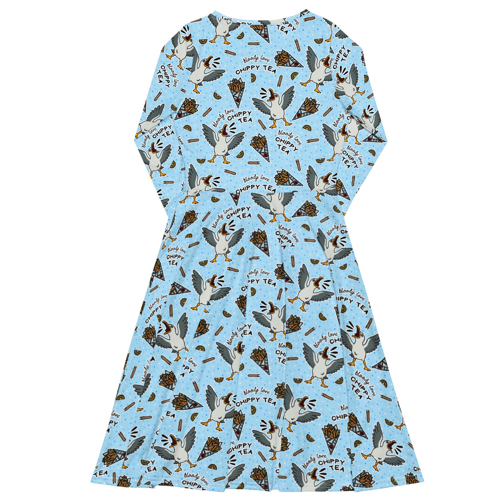 Long Sleeve Pocket Flare Dress - 'Chippy Tea' Long Sleeve Dress