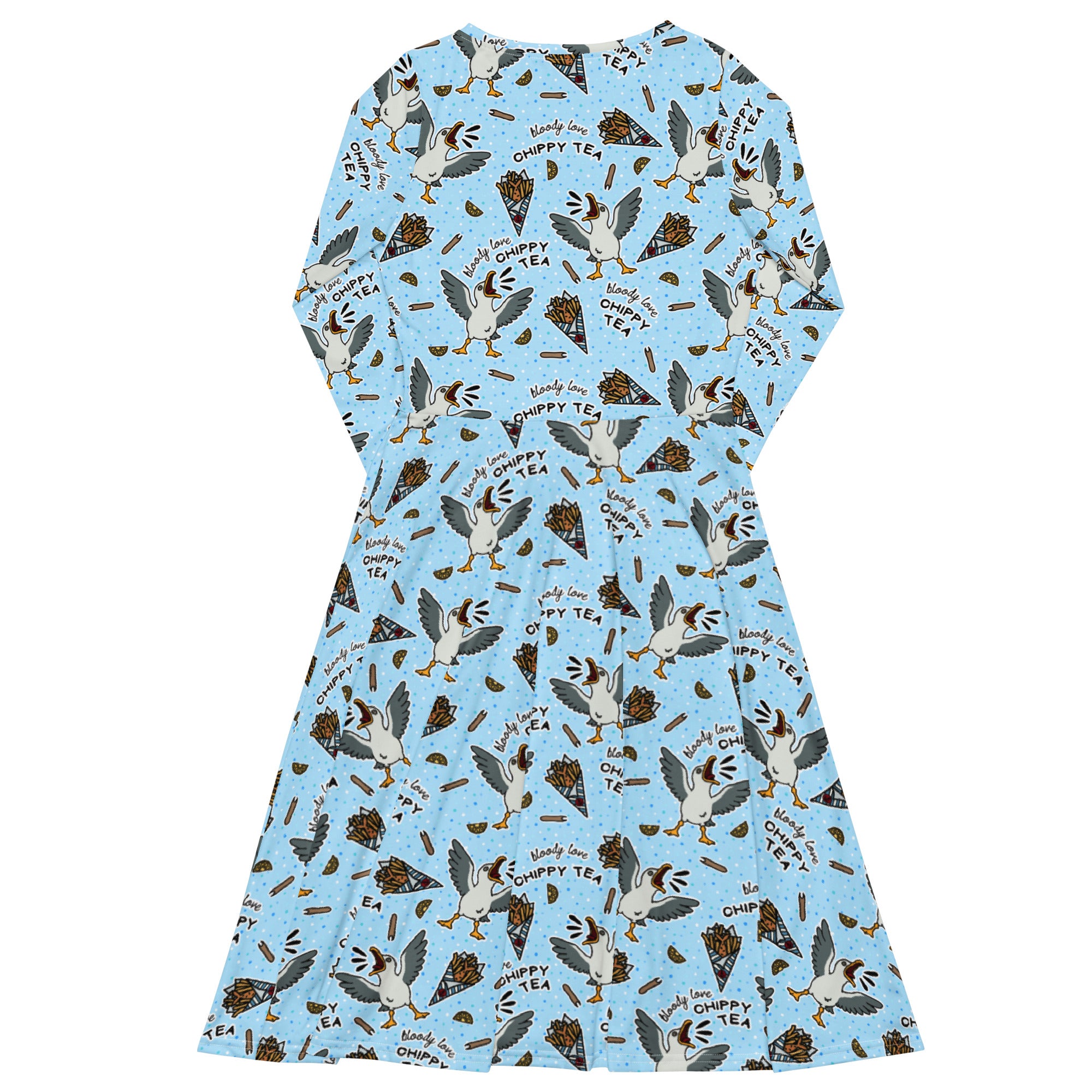 Long Sleeve Pocket Flare Dress - 'Chippy Tea' Long Sleeve Dress