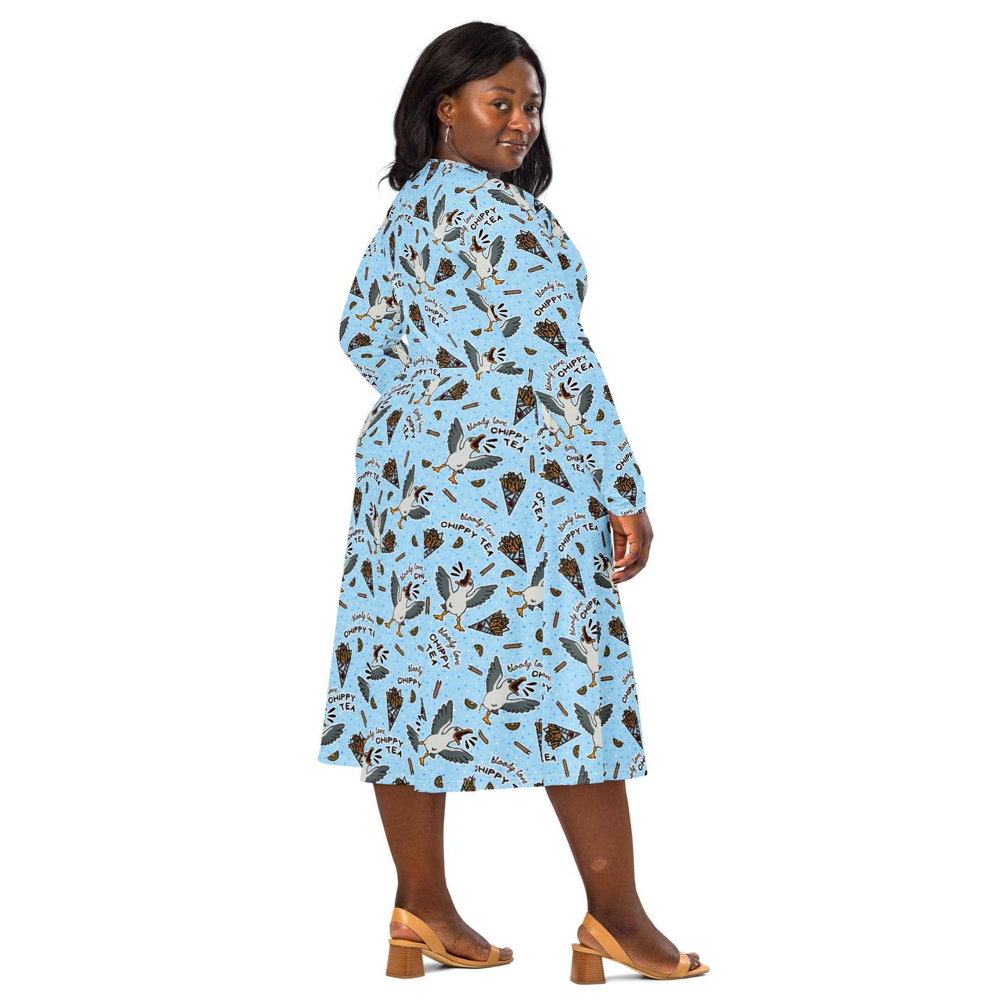 Long Sleeve Pocket Flare Dress - 'Chippy Tea' Long Sleeve Dress