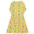 Long Sleeve Pocket Flare Dress - 'Citrus Squares'