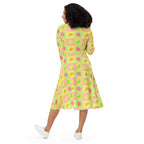 Long Sleeve Pocket Flare Dress - 'Citrus Squares'