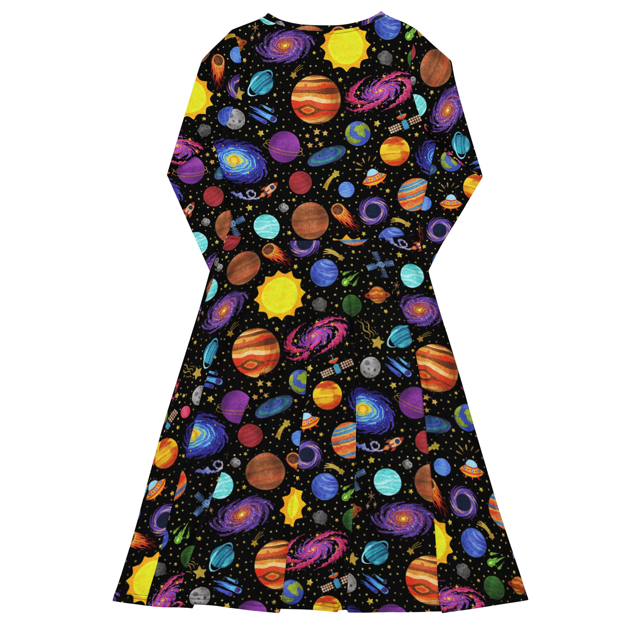 Long Sleeve Pocket Flare Dress - 'Glittering Galaxies' CUT-SEW