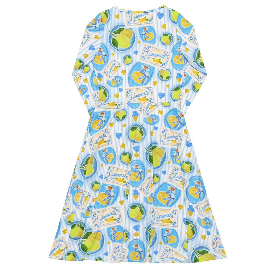 Long Sleeve Pocket Flare Dress - 'Limonata'
