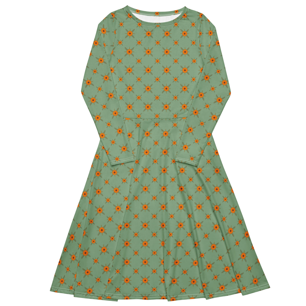 Long Sleeve Pocket Flare Dress - 'Summertime Vintage' 6XL