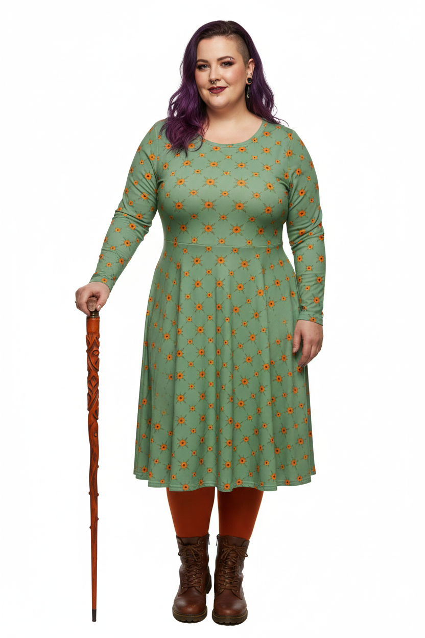 Long Sleeve Pocket Flare Dress - 'Summertime Vintage'
