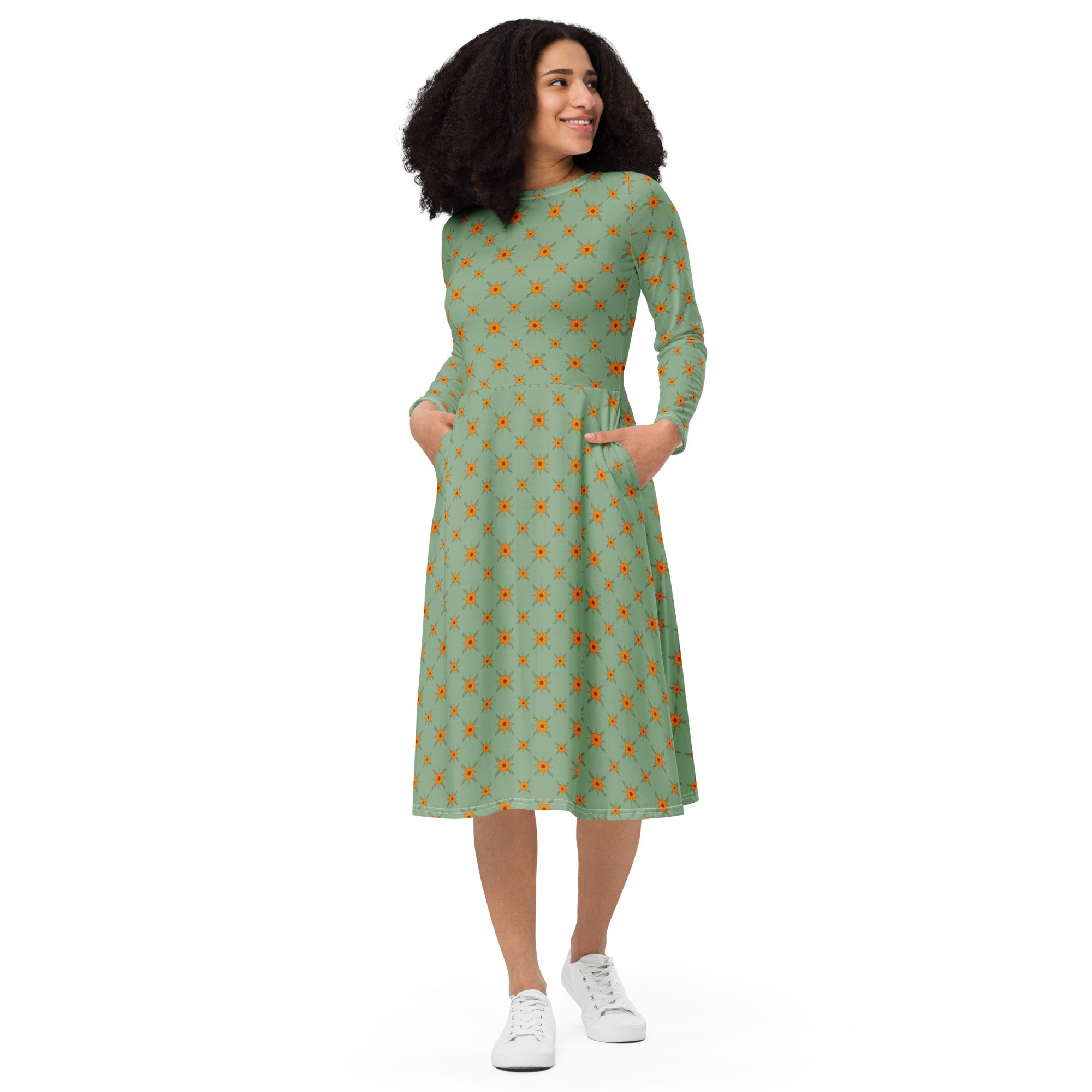 Long Sleeve Pocket Flare Dress - 'Summertime Vintage'