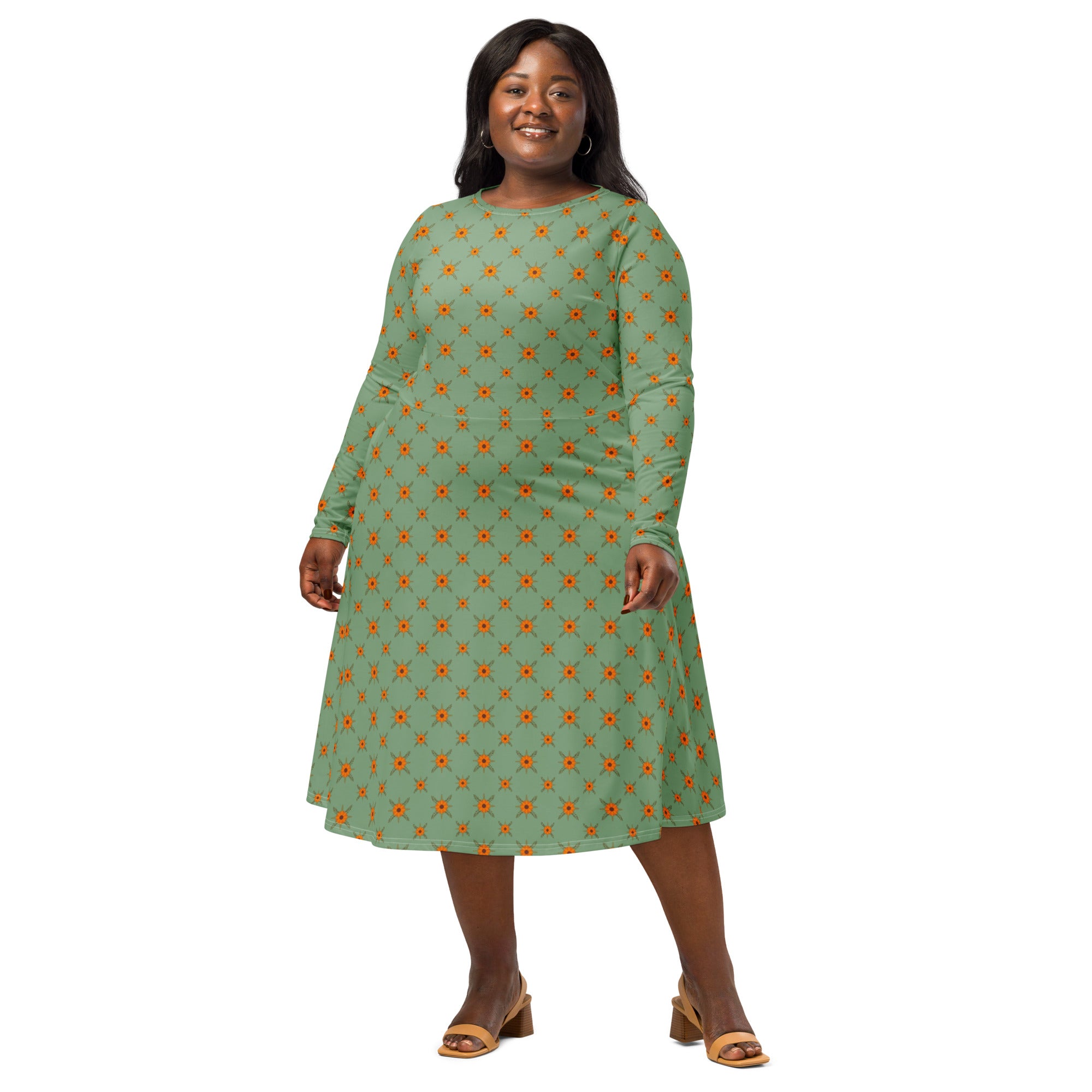 Long Sleeve Pocket Flare Dress - 'Summertime Vintage'