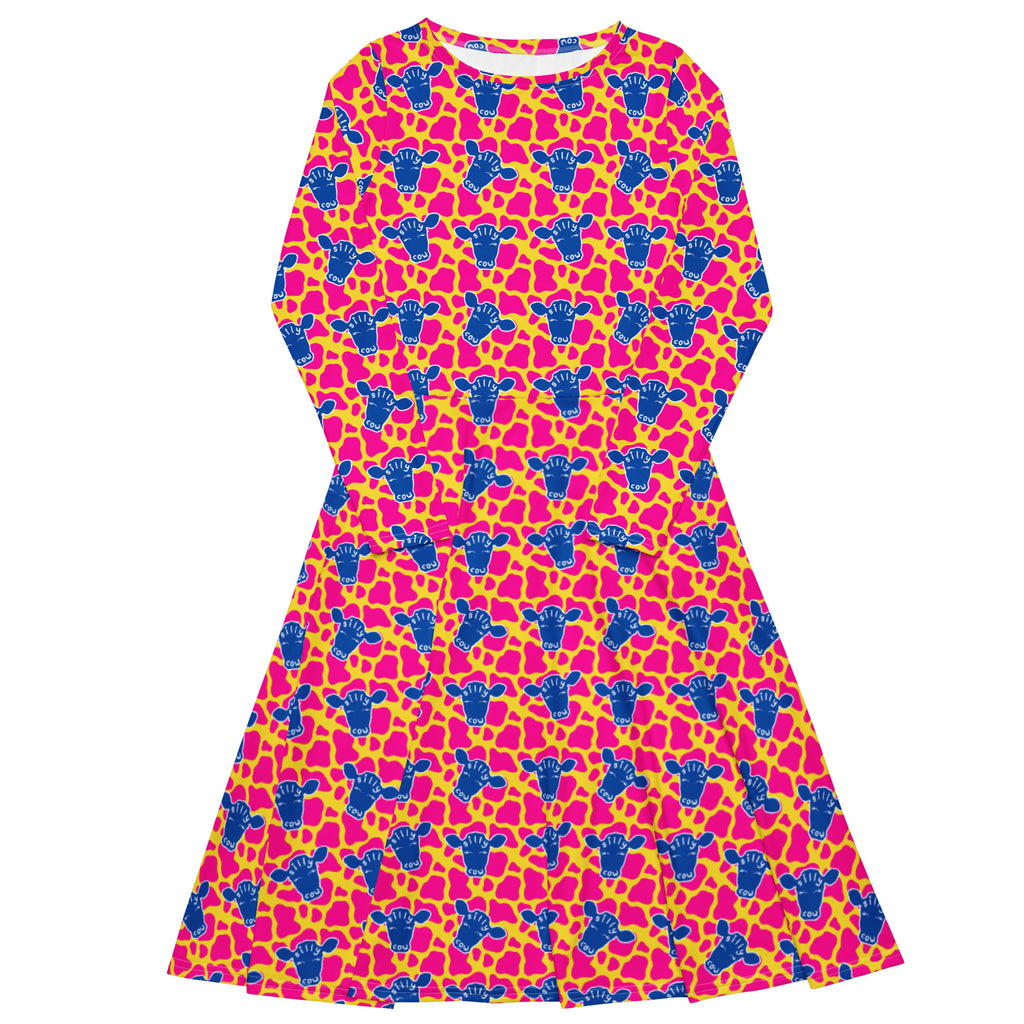 Long Sleeve Pocket Flare Dress - 'Silly Cow' 6XL