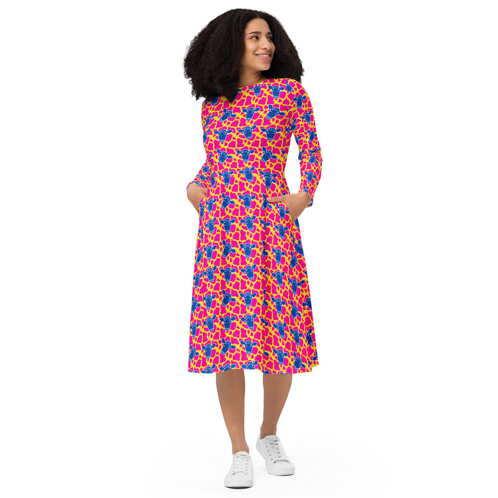 Long Sleeve Pocket Flare Dress - 'Silly Cow'