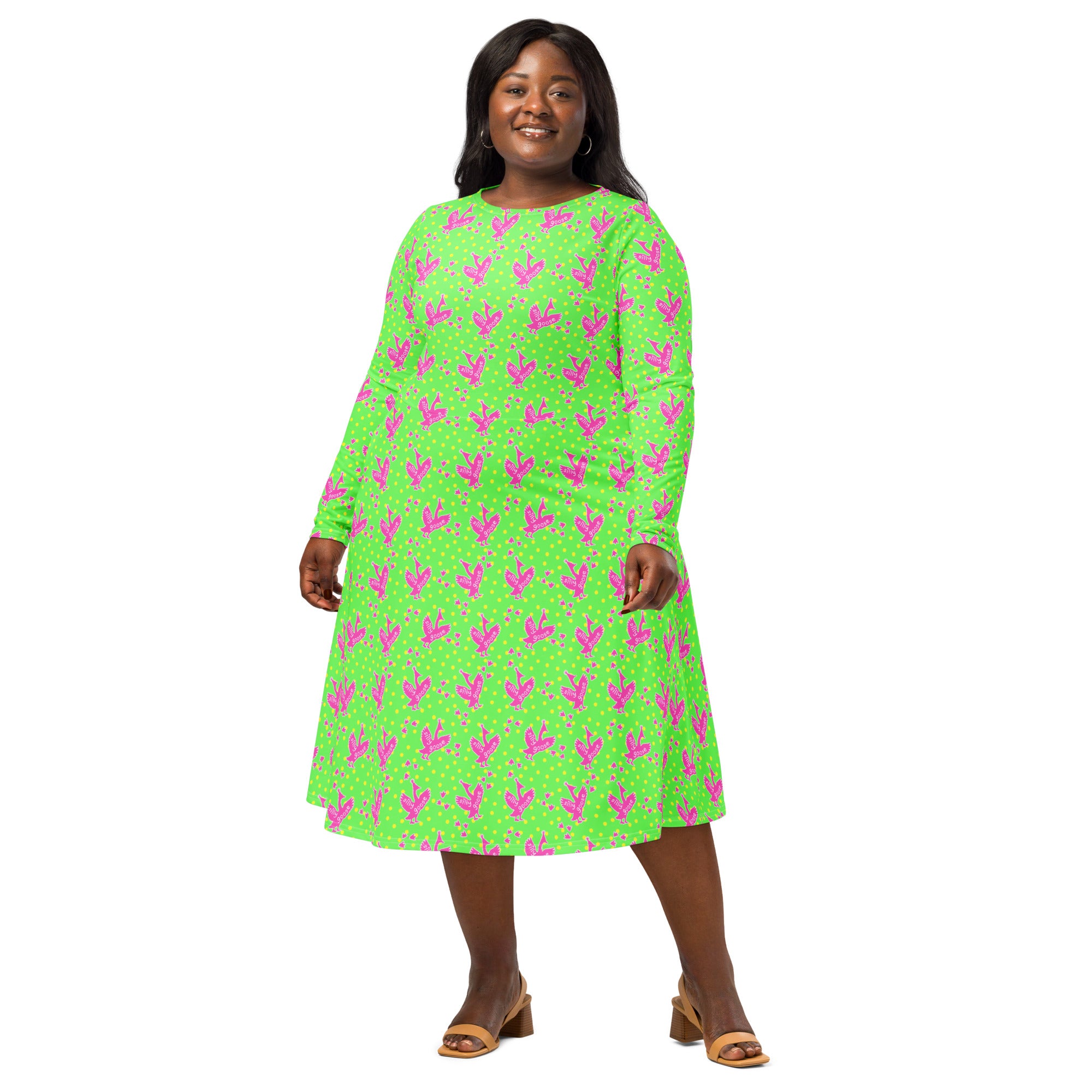 Long Sleeve Pocket Flare Dress - 'Silly Goose'