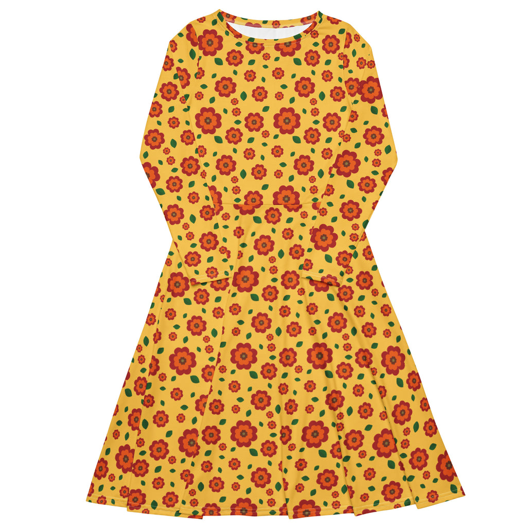 Long Sleeve Pocket Flare Dress - 'Petal Pop' 6XL