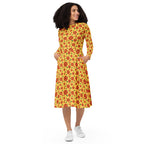 Long Sleeve Pocket Flare Dress - 'Petal Pop'