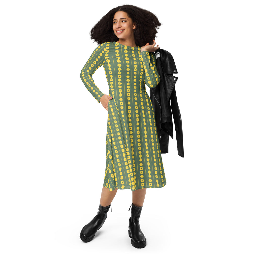 Long Sleeve Pocket Flare Dress - 'Simply Sage'