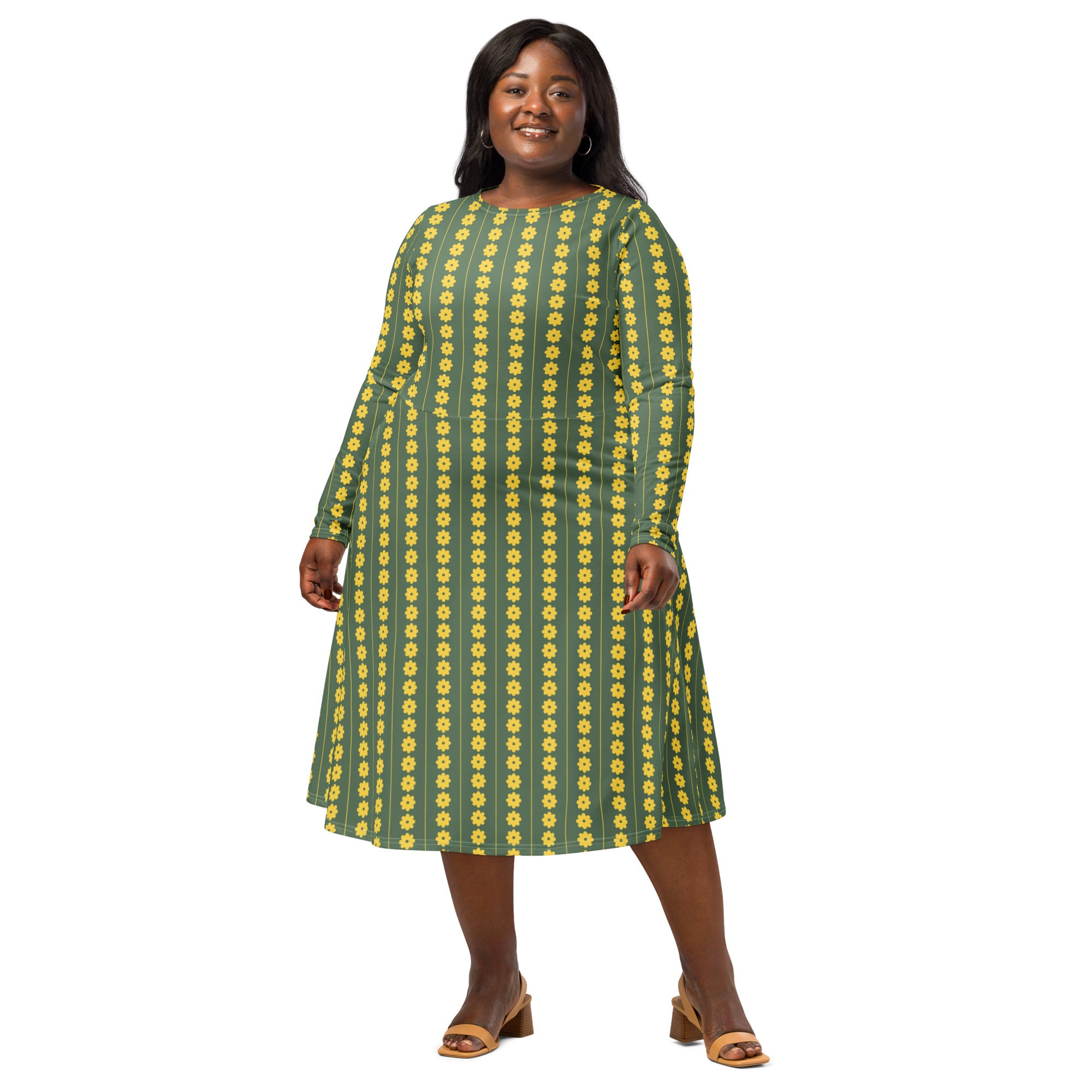 Long Sleeve Pocket Flare Dress - 'Simply Sage'