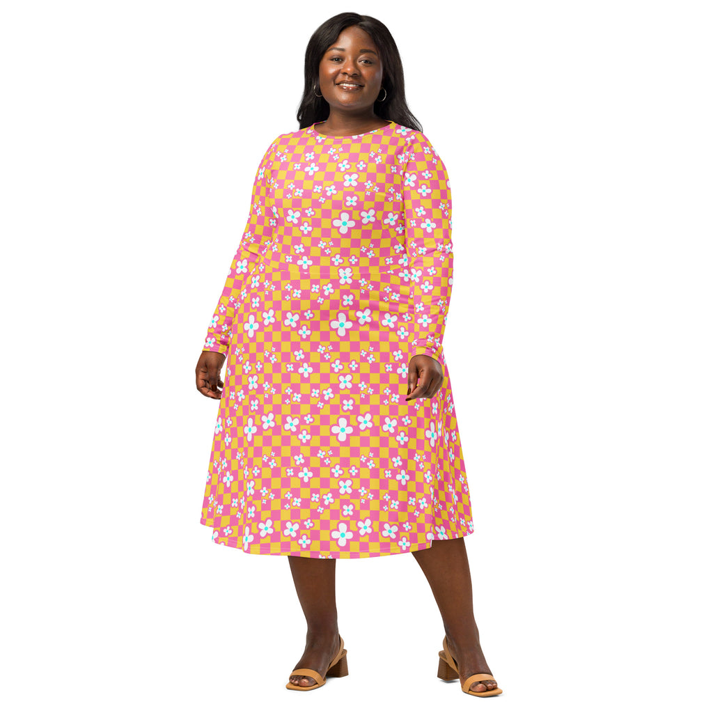 Long Sleeve Pocket Flare Dress - 'Floral Fruit Salad'