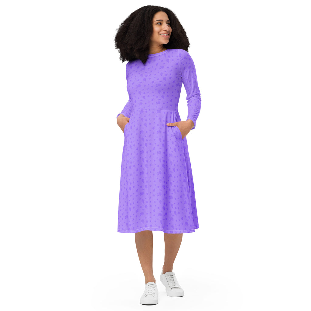 Long Sleeve Pocket Flare Dress - 'Itsy Bitsy Daisy (Lavender)'