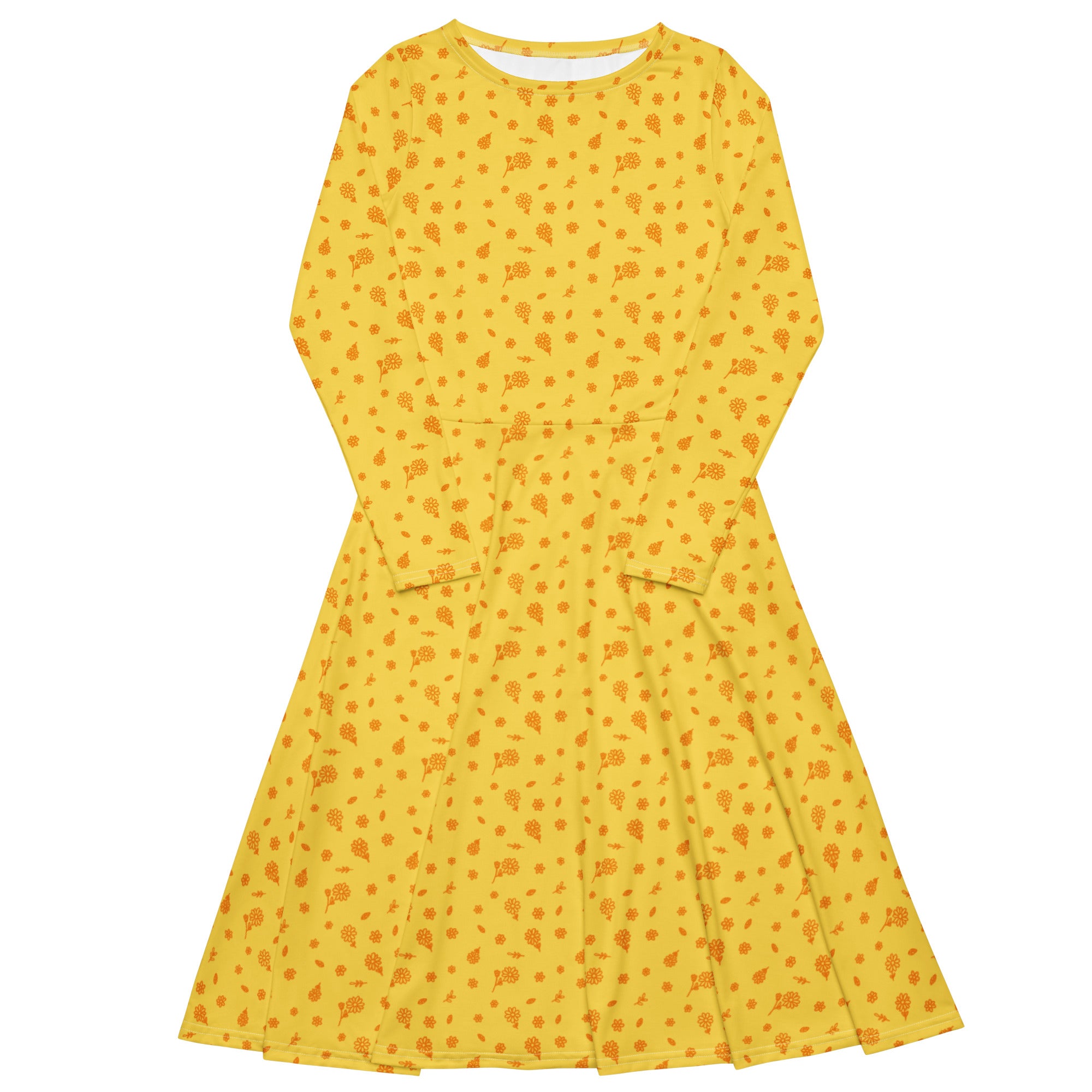 Long Sleeve Pocket Flare Dress - 'Itsy Bitsy Daisy (Marigold)' 6XL
