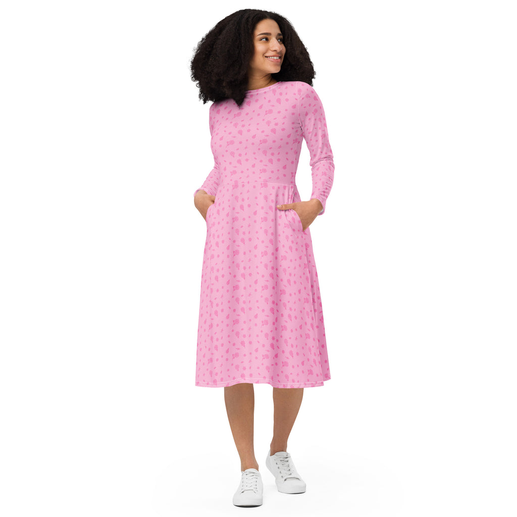 Long Sleeve Pocket Flare Dress - 'Itsy Bitsy Daisy (Rose)'