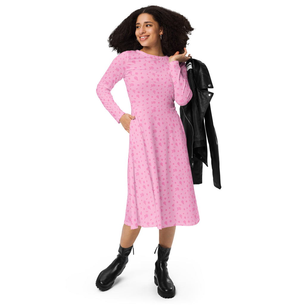 Long Sleeve Pocket Flare Dress - 'Itsy Bitsy Daisy (Rose)'