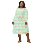 Long Sleeve Pocket Flare Dress - 'Feline Flowers'