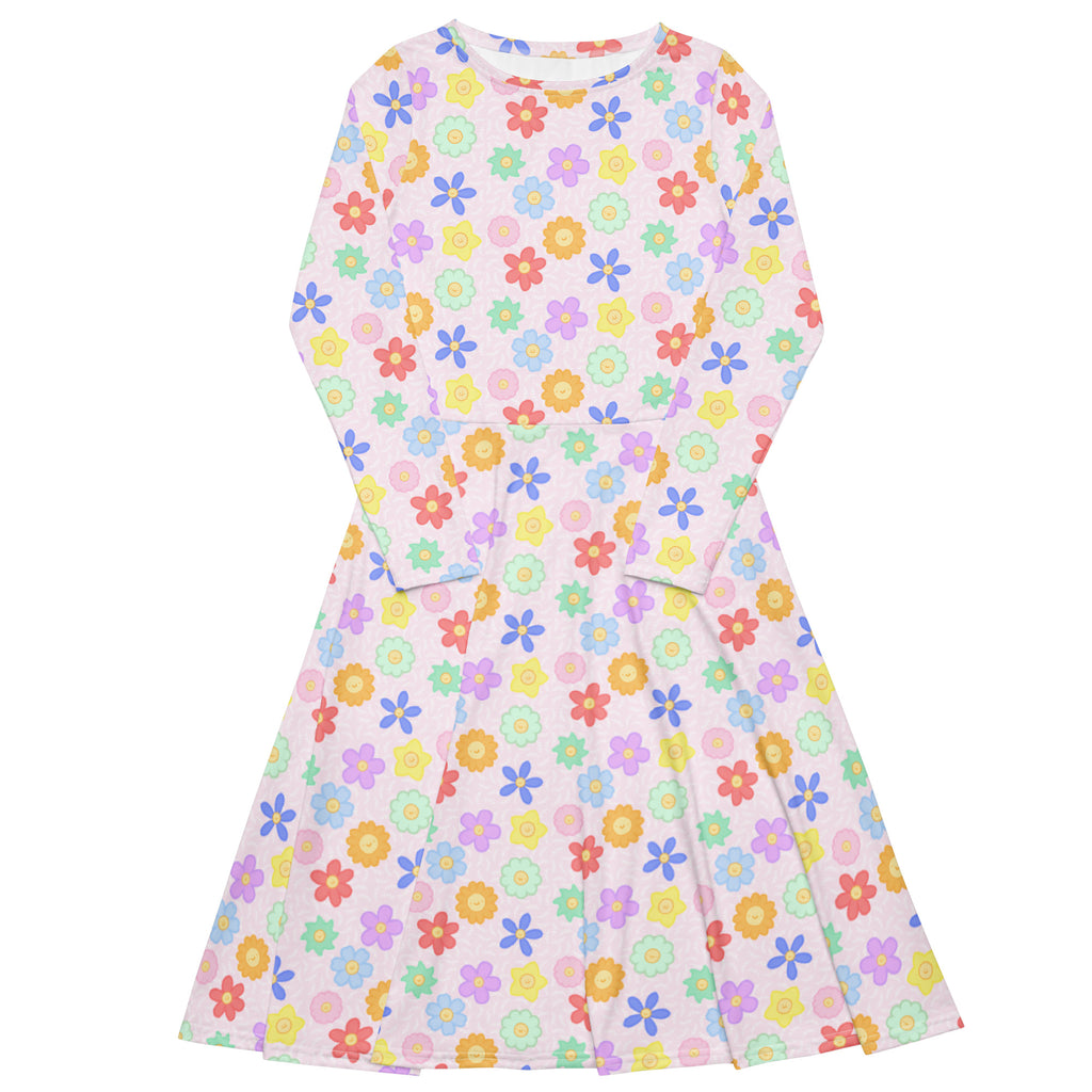 Long Sleeve Pocket Flare Dress - 'Positive Petals' 6XL