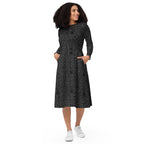 Long Sleeve Pocket Flare Dress - 'Gothic Garden (Black Version)'