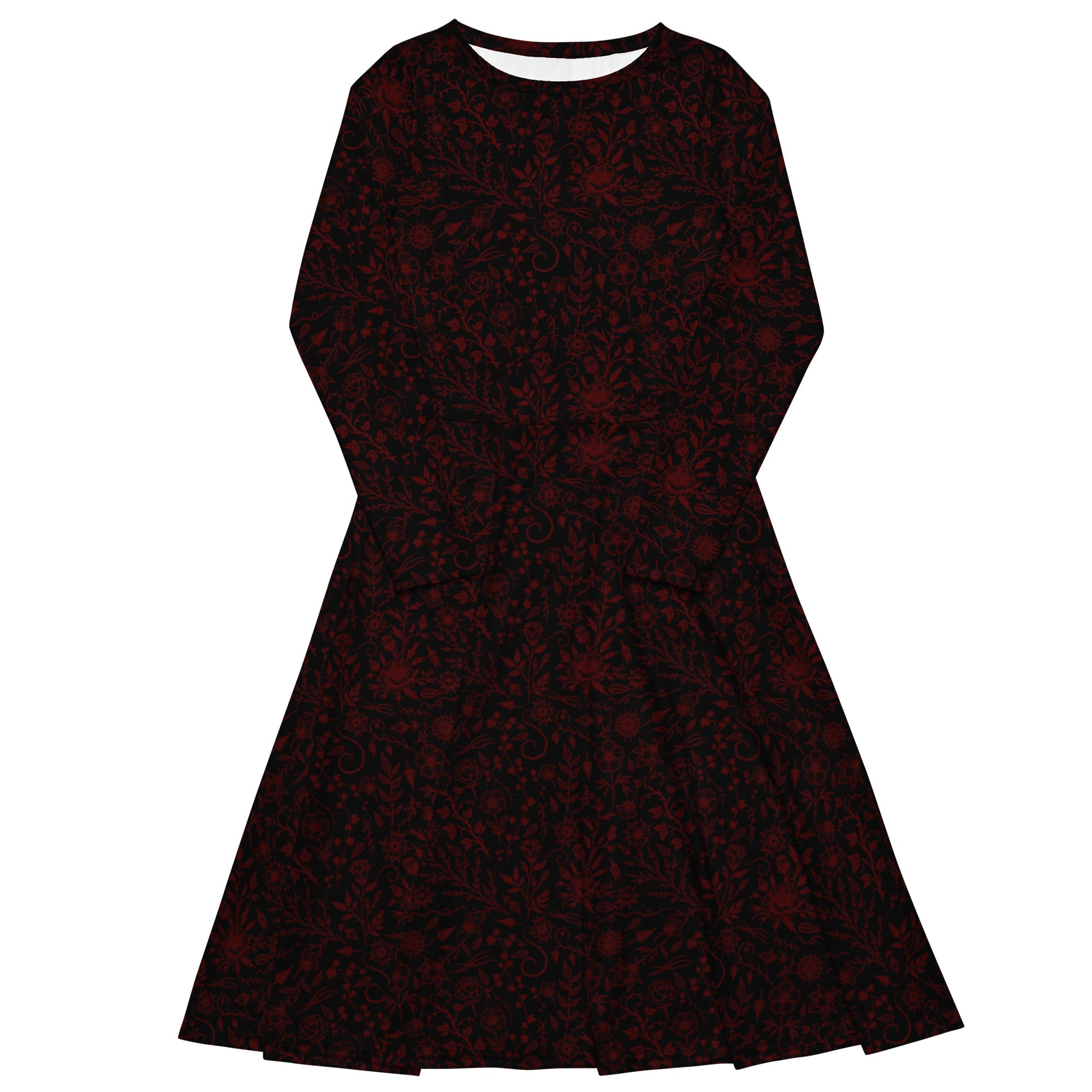 Long Sleeve Pocket Flare Dress - 'Gothic Garden (Red Version)' 6XL