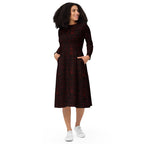 Long Sleeve Pocket Flare Dress - 'Gothic Garden (Red Version)'