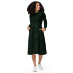 Long Sleeve Pocket Flare Dress - 'Gothic Garden (Green Version)'