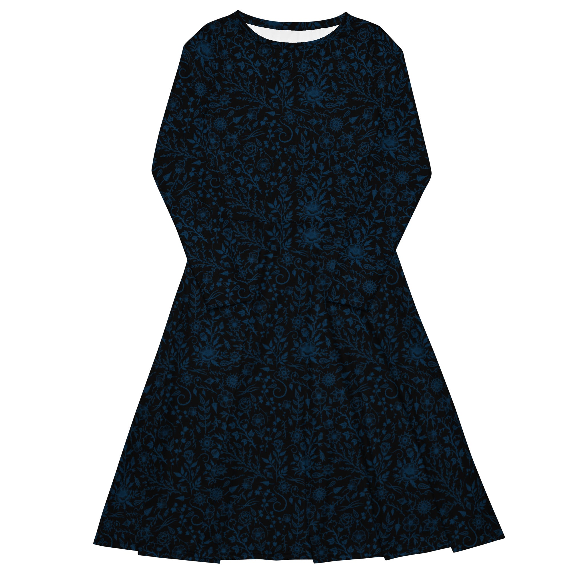 Long Sleeve Pocket Flare Dress - 'Gothic Garden (Blue Version)' 6XL
