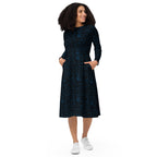 Long Sleeve Pocket Flare Dress - 'Gothic Garden (Blue Version)'