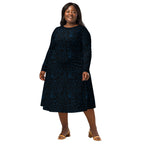 Long Sleeve Pocket Flare Dress - 'Gothic Garden (Blue Version)'