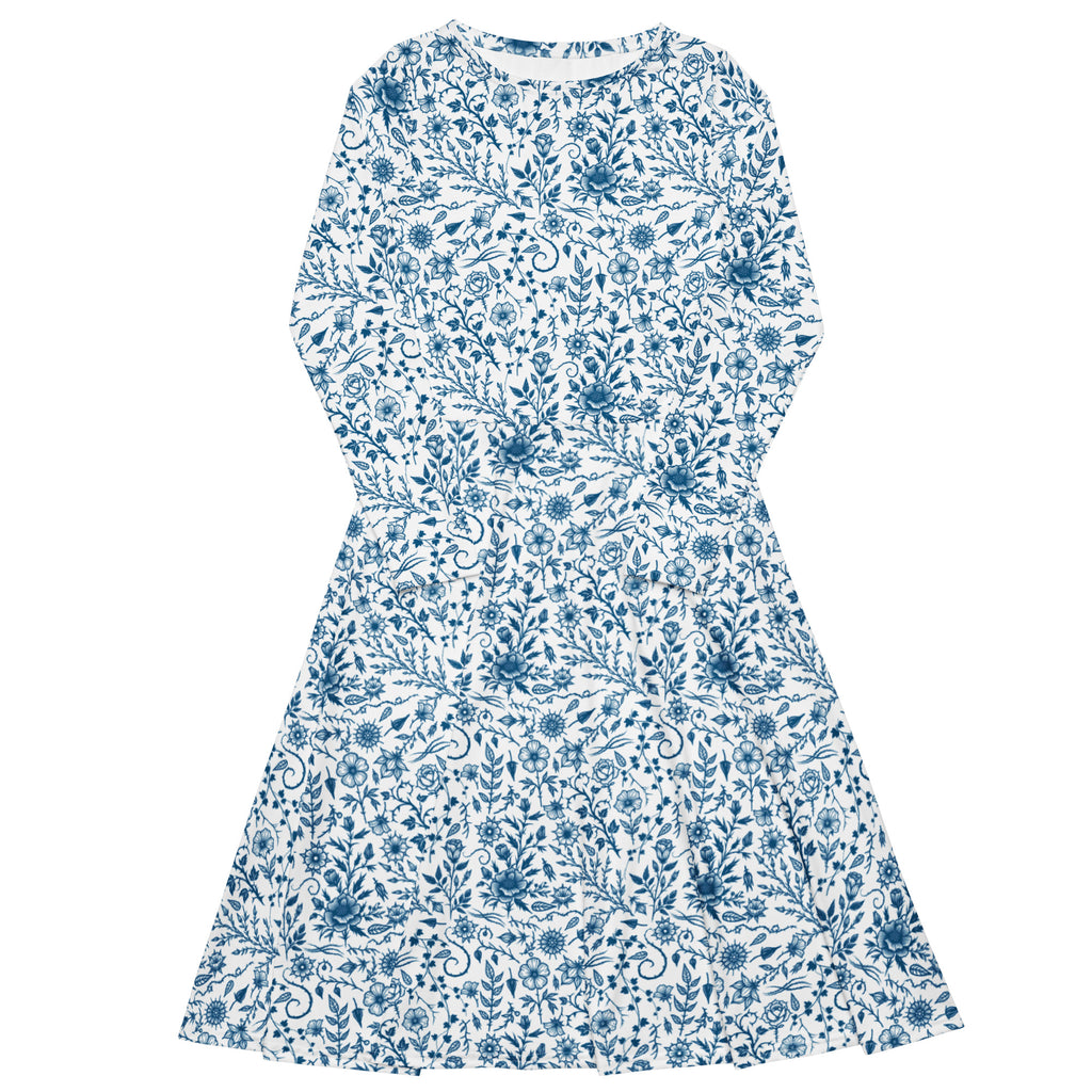 Long Sleeve Pocket Flare Dress - 'Gothic Garden (Bone China Version)' 6XL