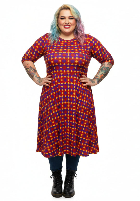 Long Sleeve Pocket Flare Dress - 'Flower Power' 6XL