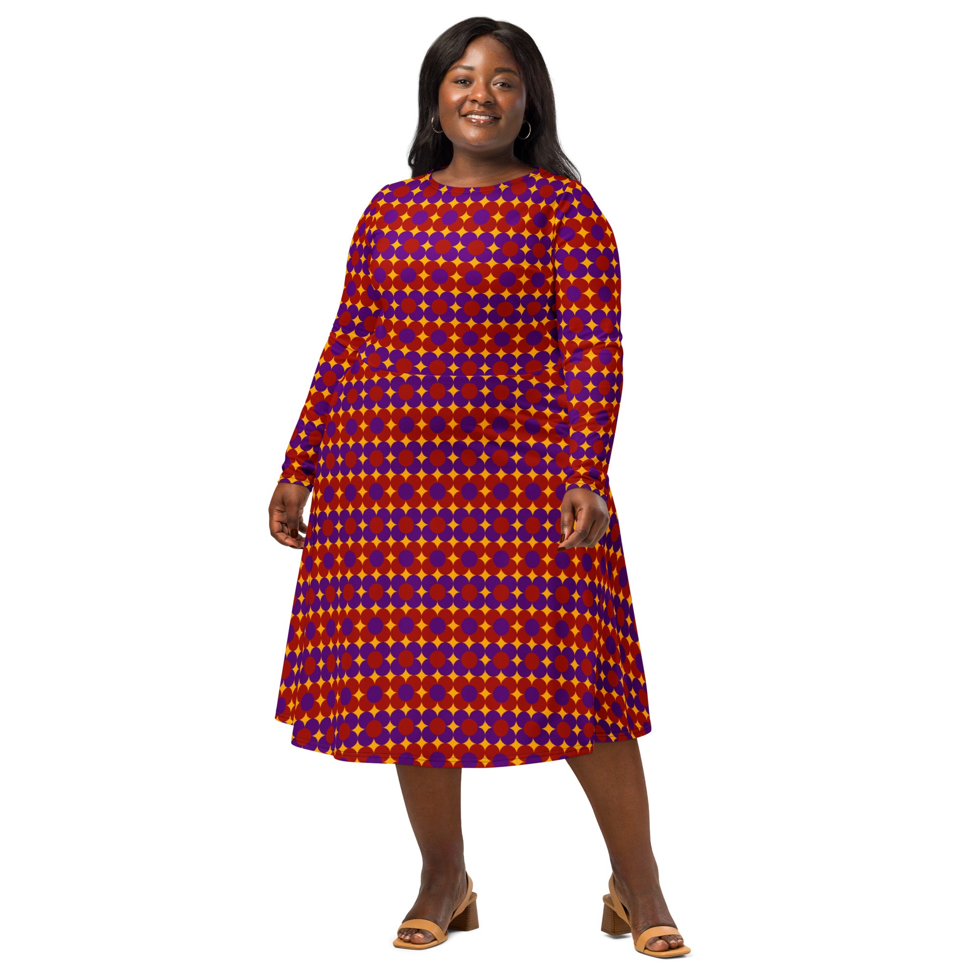 Long Sleeve Pocket Flare Dress - 'Flower Power'