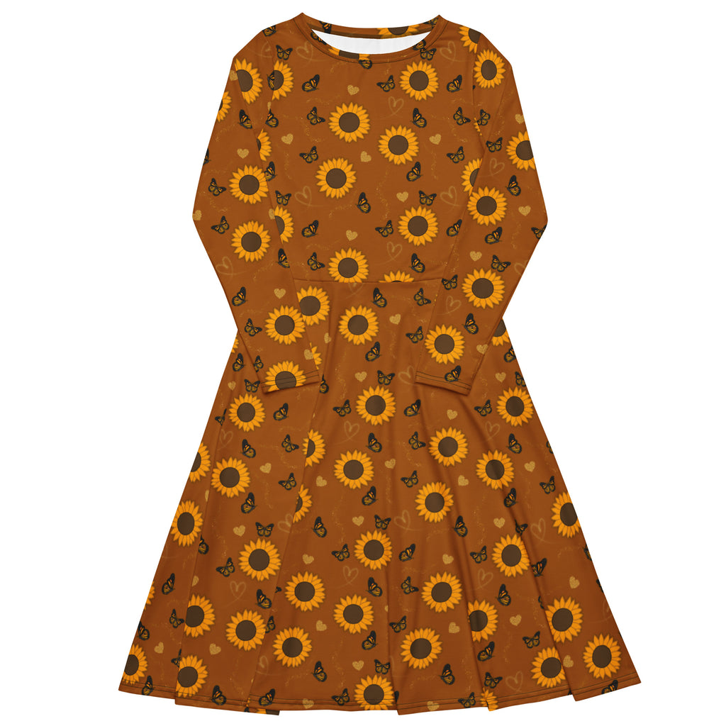 Long Sleeve Pocket Flare Dress - 'Sunflower Sparkle' 6XL