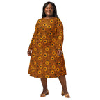 Long Sleeve Pocket Flare Dress - 'Sunflower Sparkle'