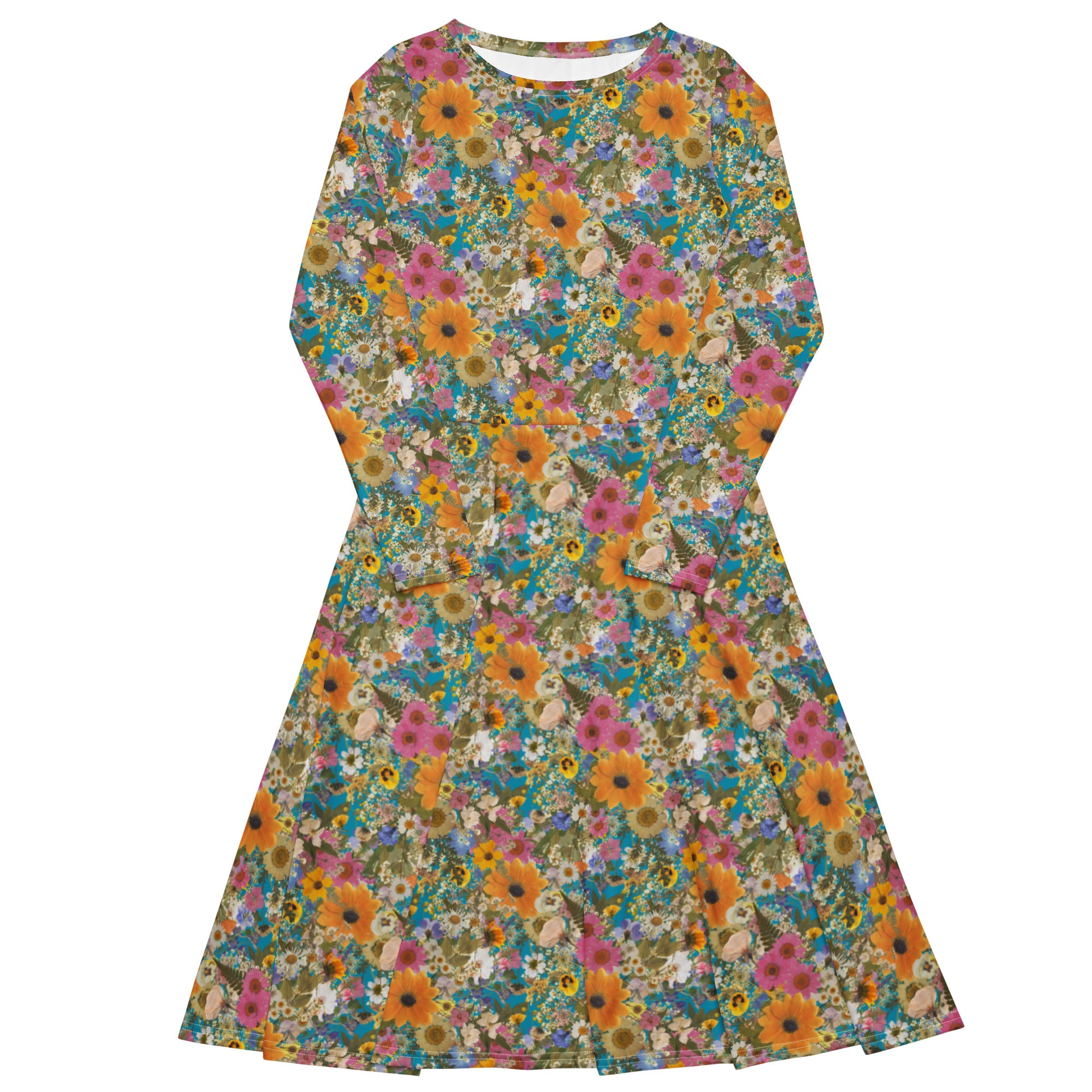 Long Sleeve Pocket Flare Dress - 'Pressed Flowers' 6XL