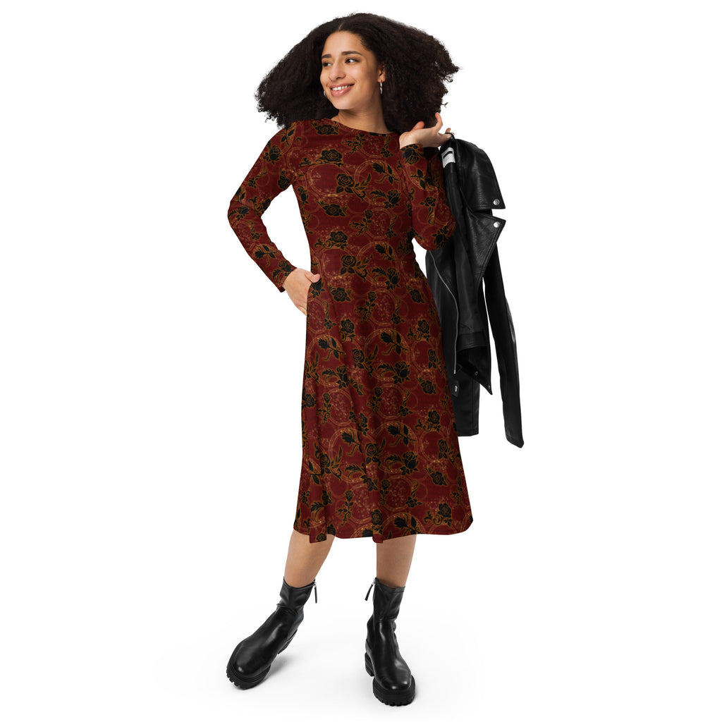 Long Sleeve Pocket Flare Dress - 'Spellbound'