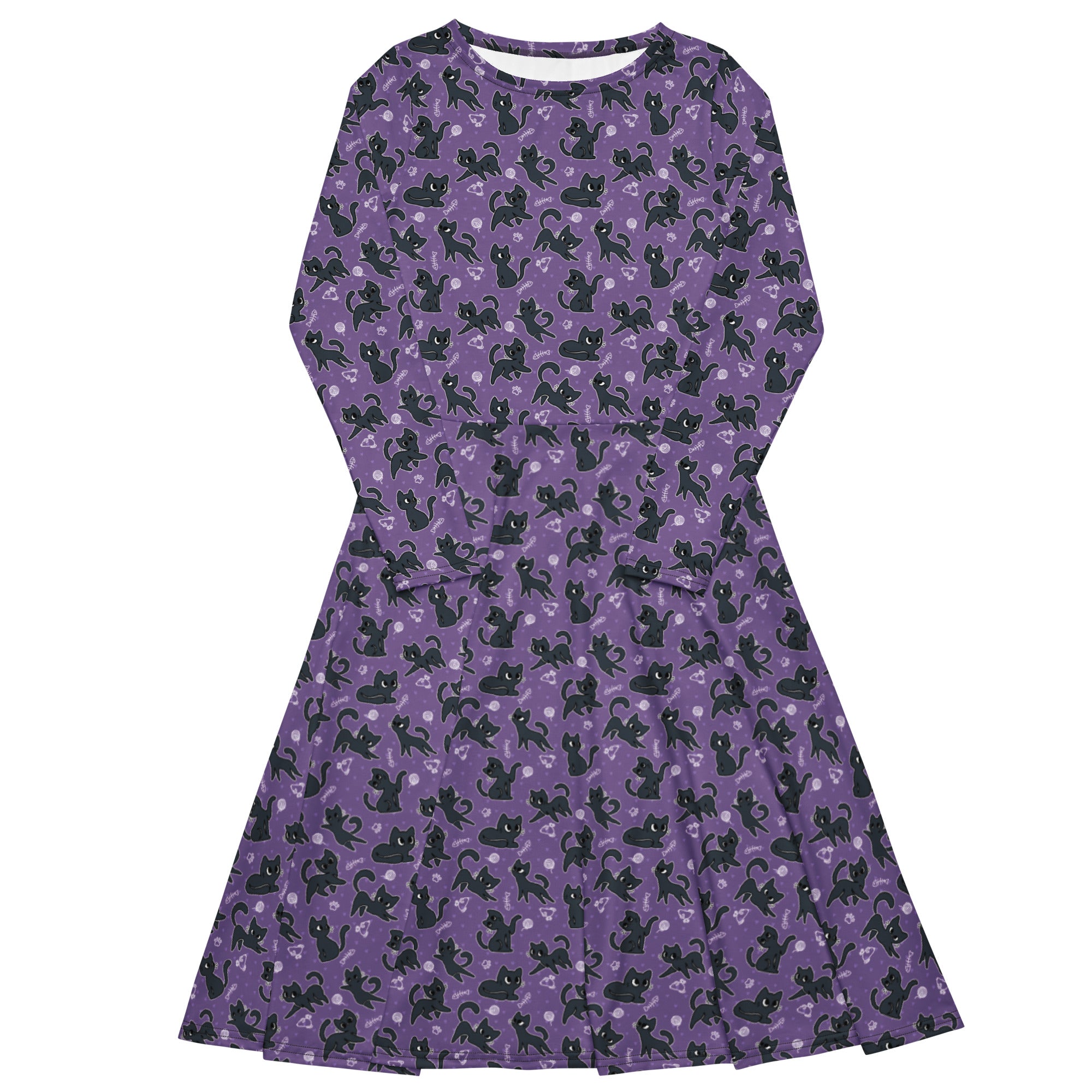 Long Sleeve Pocket Flare Dress - 'Purrple Playtime' 6XL