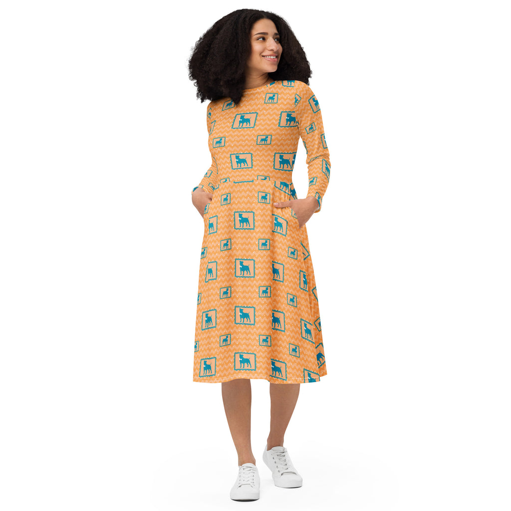 Long Sleeve Pocket Flare Dress - 'Perfect Pup'