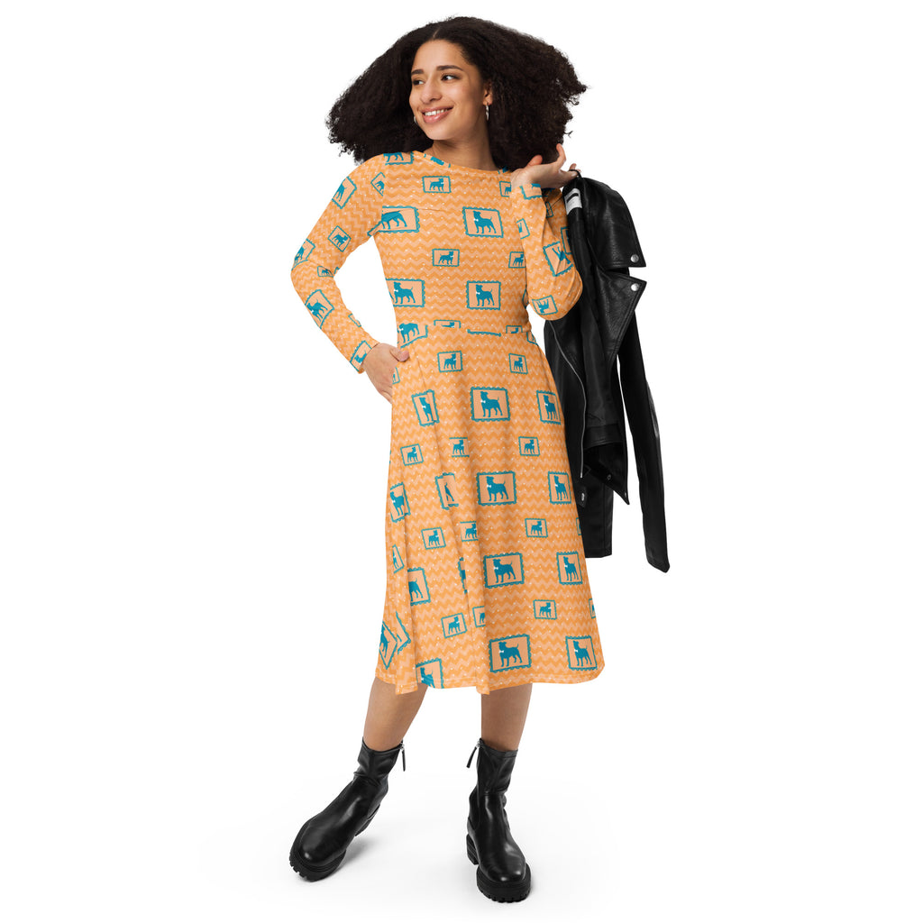 Long Sleeve Pocket Flare Dress - 'Perfect Pup'