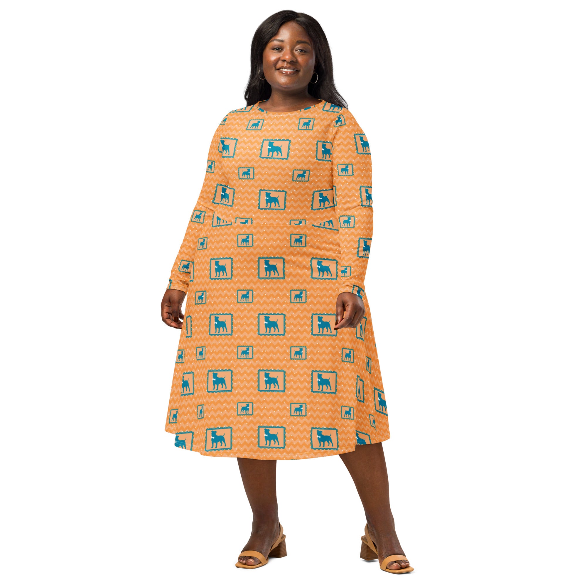 Long Sleeve Pocket Flare Dress - 'Perfect Pup'