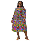 Long Sleeve Pocket Flare Dress - 'Comic Chaos'