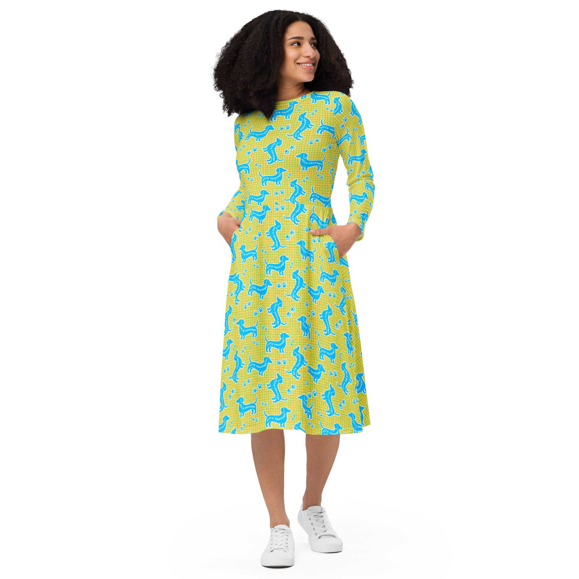 Long Sleeve Pocket Flare Dress - 'Silly Sausage'