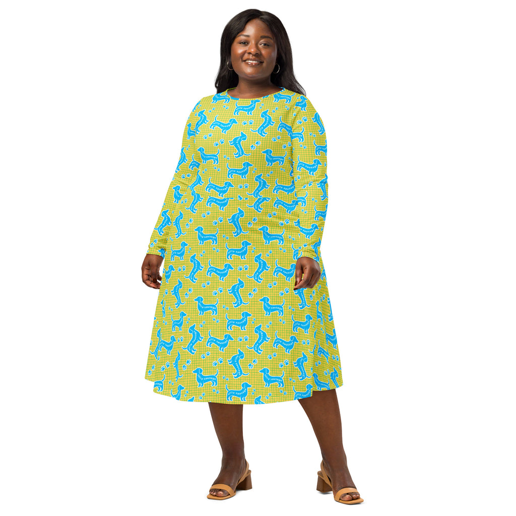Long Sleeve Pocket Flare Dress - 'Silly Sausage'